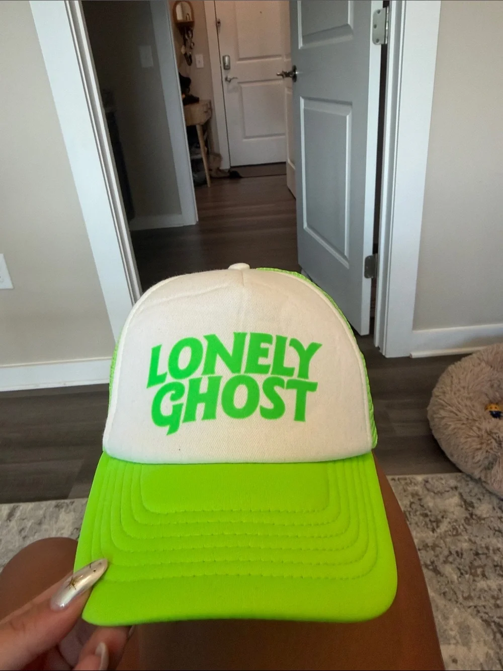 LONELY GHOST Neon Green and White Mesh Trucker Hat